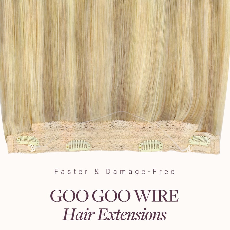 Goo-Goo GOO GOO Wire Hair Extensions Human Hair, 16/22 Light Blondewith mix Golden Blonde Highlighted 12inch 70g, Invisible Wire Hair Extensions with Transparent, Seamless Fish Line Hairpiece - Image 2
